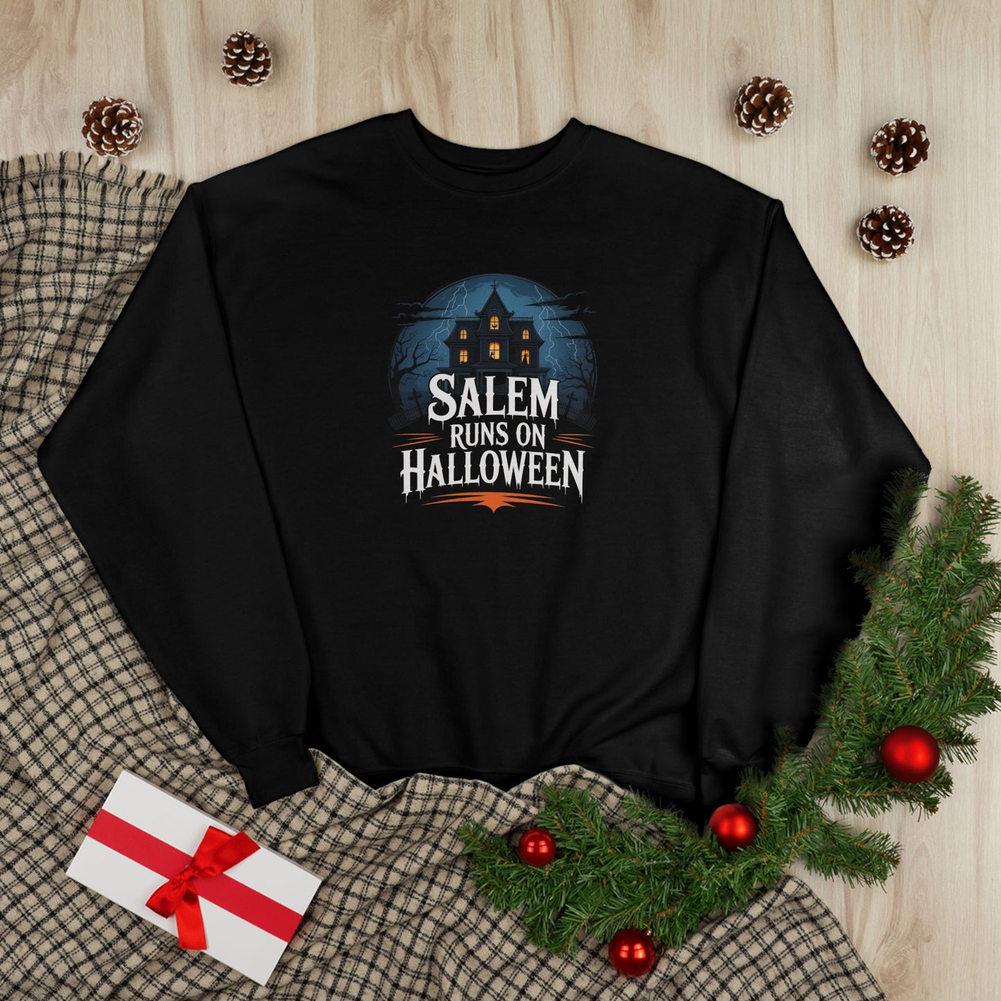Salem Runs on Halloween Black Unisex EcoSmart® Crewneck Sweatshirt