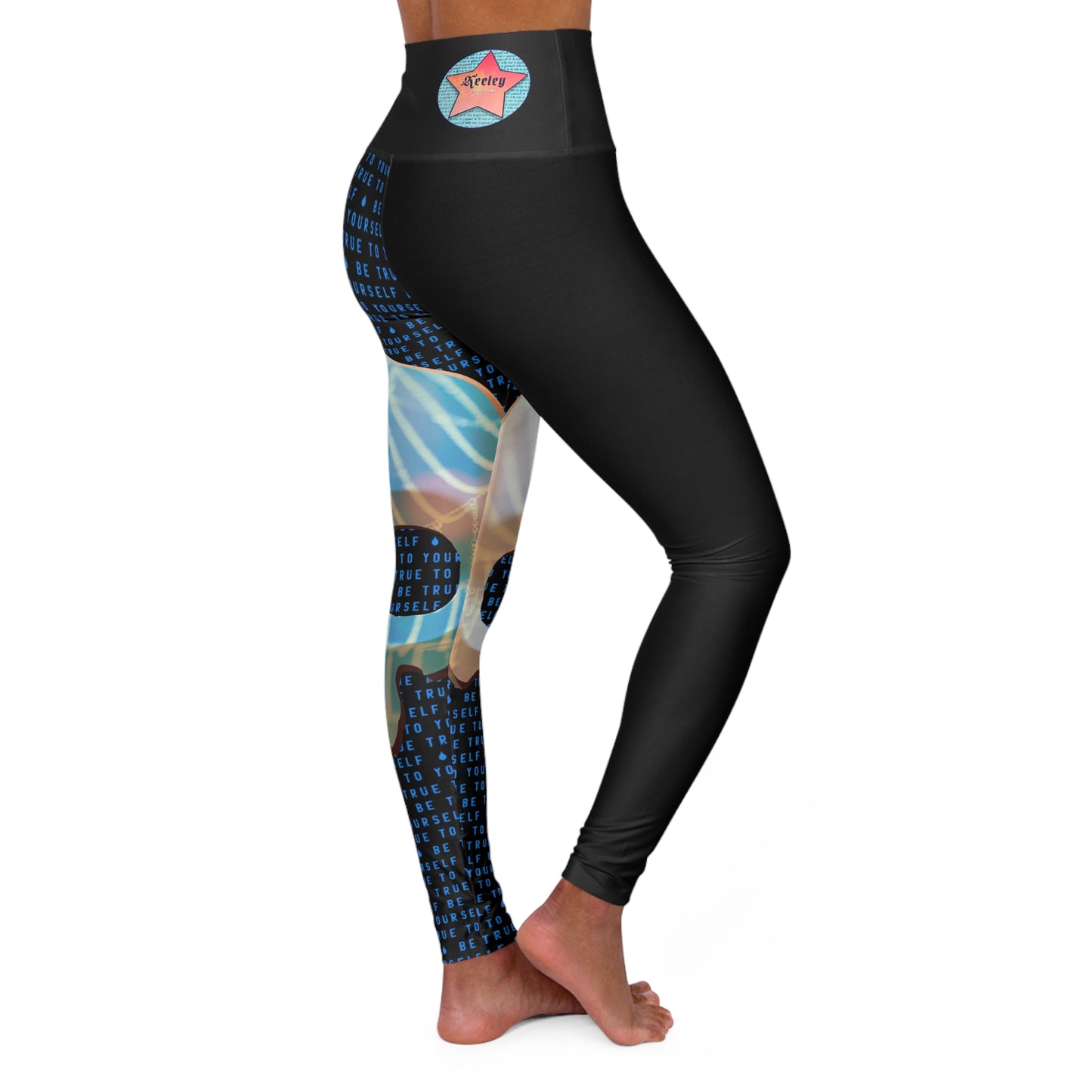 BE TRUE TO YOURSELF SKULL BLUE High Waisted Yoga Leggings (AOP)