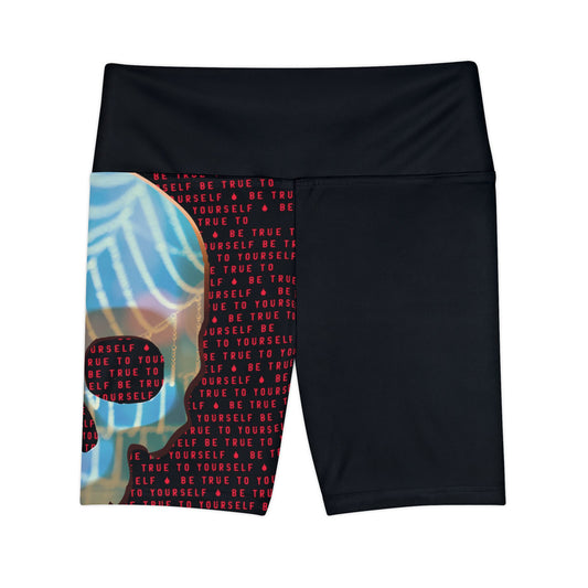 BE TRUE TO YOURSELF SKULL RED Women's Workout Shorts (AOP)