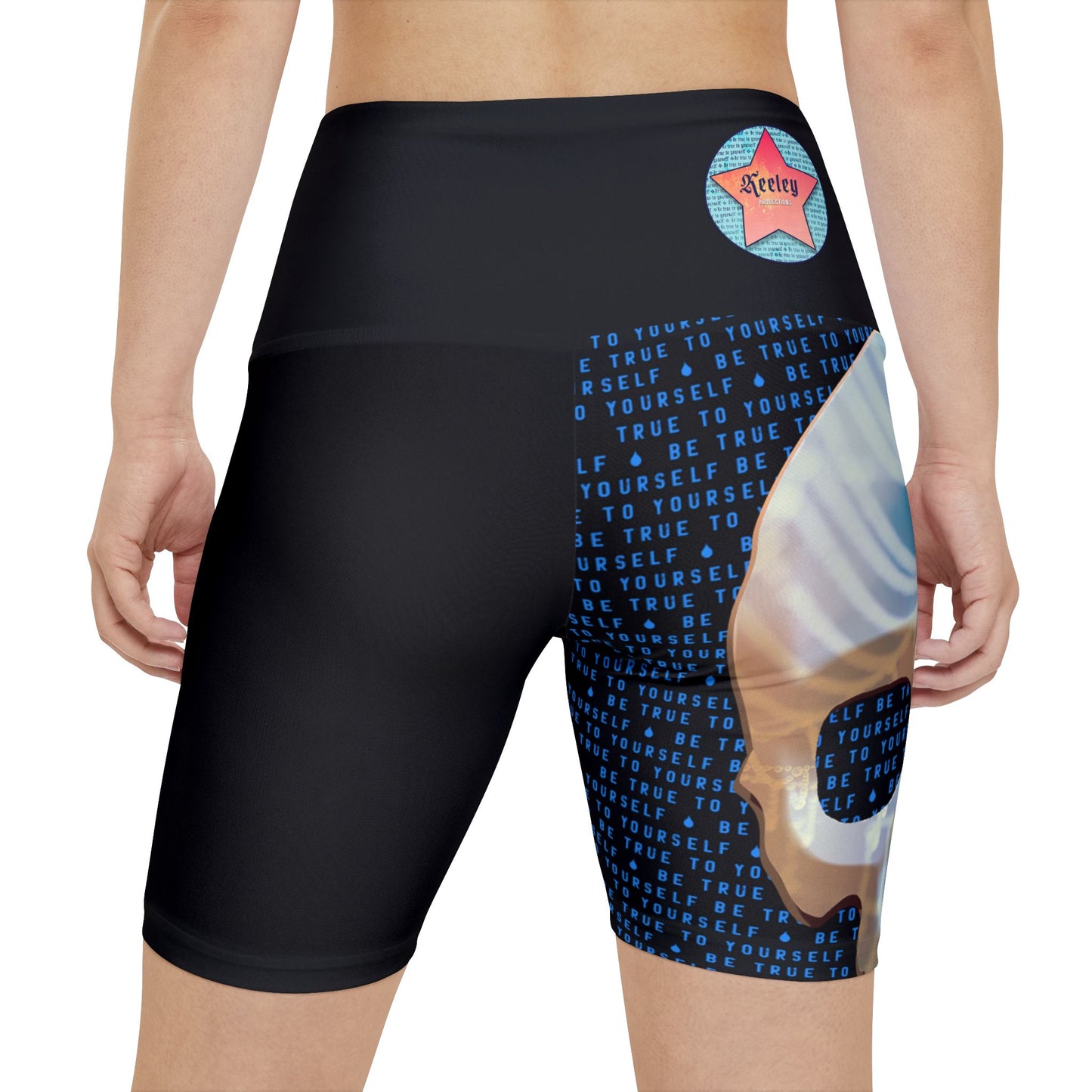BE TRUE TO YOURSELF SKULL BLUE Women's Workout Shorts (AOP)