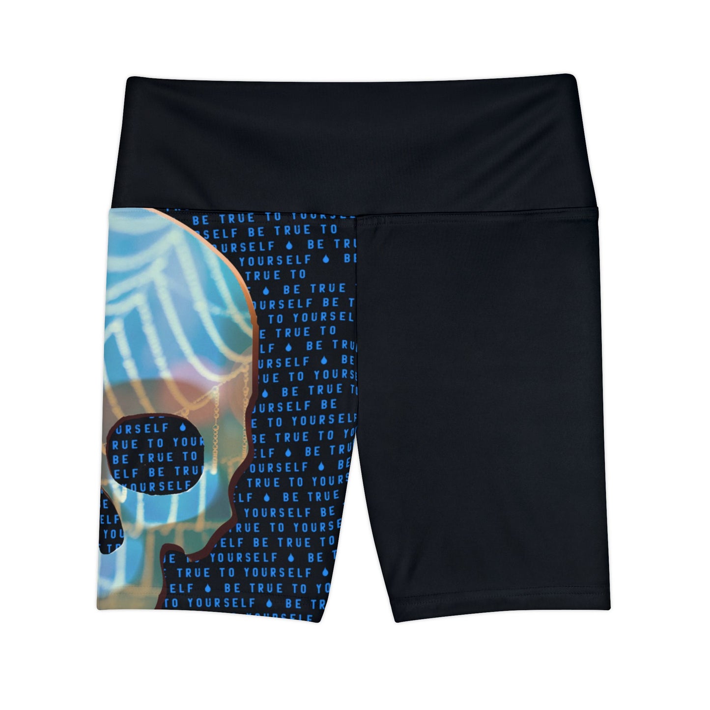BE TRUE TO YOURSELF SKULL BLUE Women's Workout Shorts (AOP)
