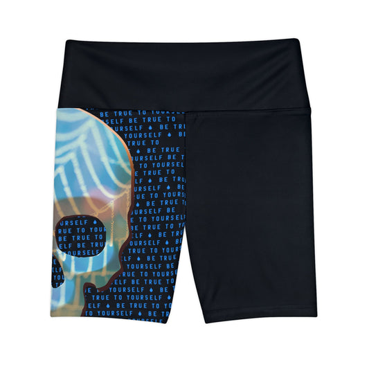 BE TRUE TO YOURSELF SKULL BLUE Women's Workout Shorts (AOP)