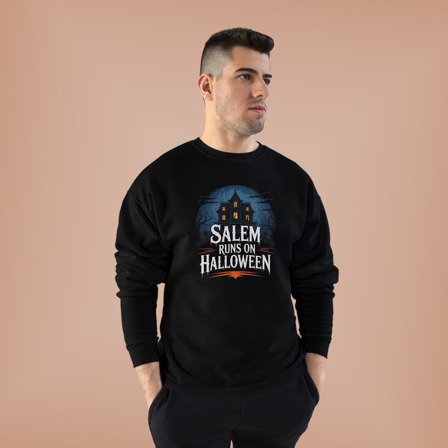 Salem Runs on Halloween Black Unisex EcoSmart® Crewneck Sweatshirt