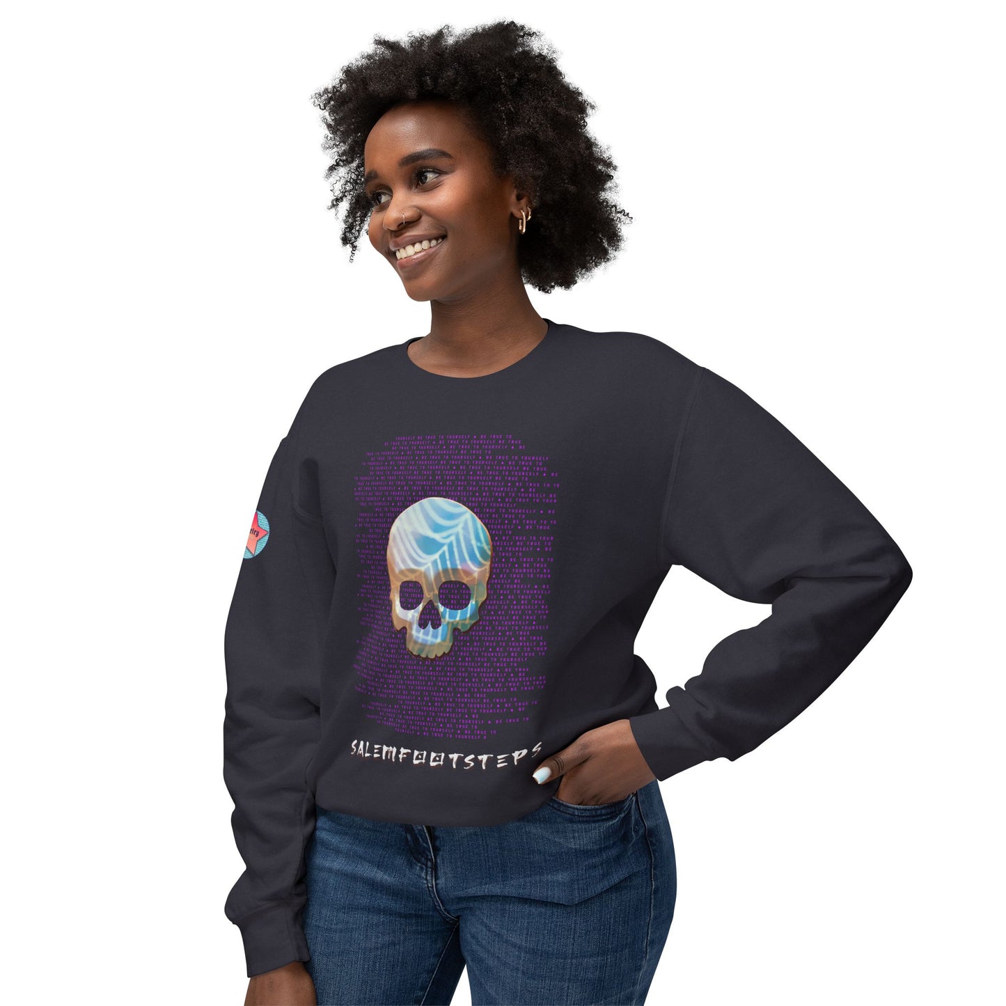 BE TRUE TO YOURSELF SKULL PURPLE TEXT Unisex Lightweight Crewneck Sweatshirt