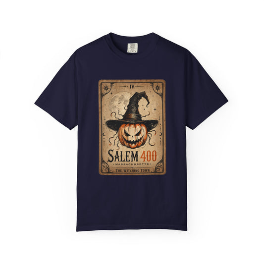 PUNKIN TAROT Unisex Garment-Dyed T-shirt – back view | SalemFootsteps