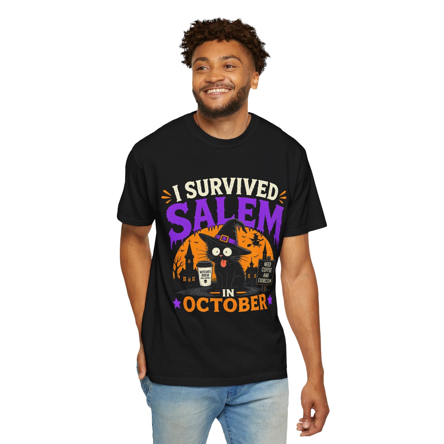 Survived Salem Cat - Unisex Garment-Dyed T-shirt