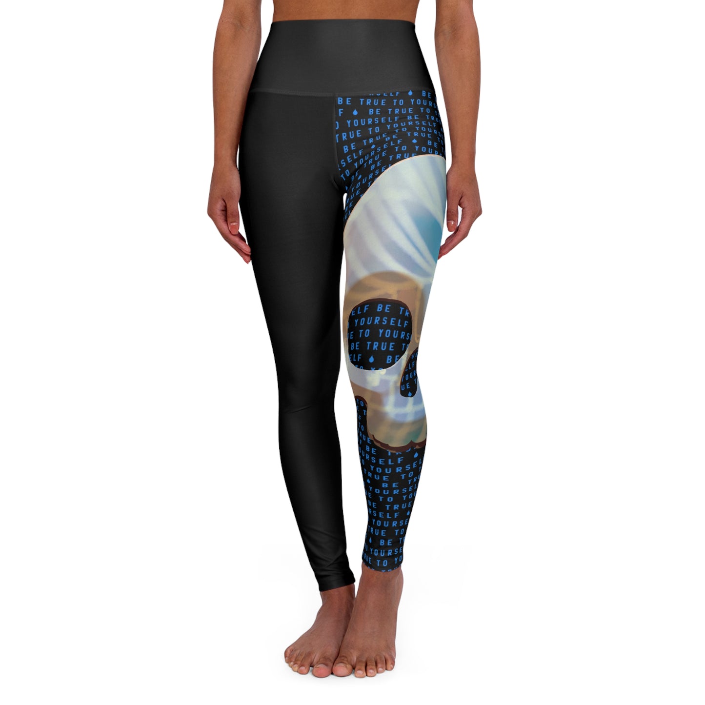 BE TRUE TO YOURSELF SKULL BLUE High Waisted Yoga Leggings (AOP)