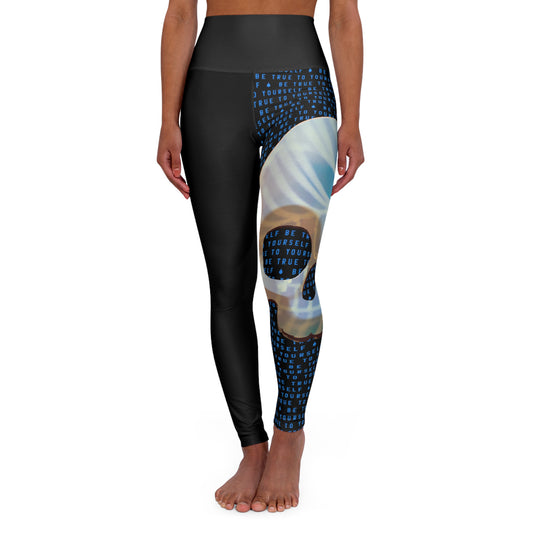 BE TRUE TO YOURSELF SKULL BLUE High Waisted Yoga Leggings (AOP)