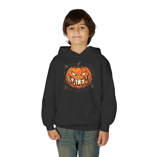SALEM SMILE Youth Heavy Blend Hooded Sweatshirt – Salem – front view | SalemFootsteps