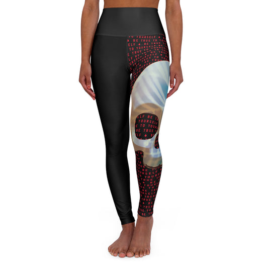 BE TRUE TO YOURSELF SKULL RED High Waisted Yoga Leggings (AOP)