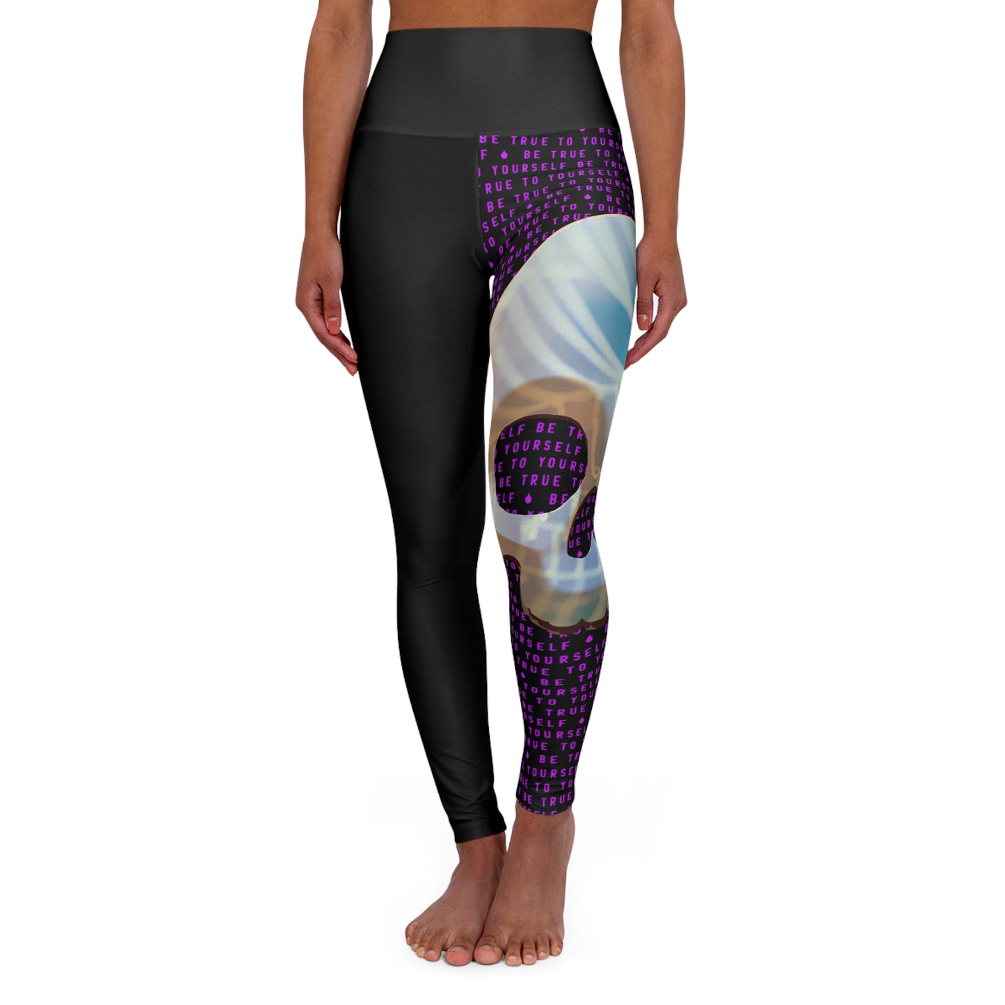 BE TRUE TO YOURSELF SKULL PURPLE High Waisted Yoga Leggings (AOP)