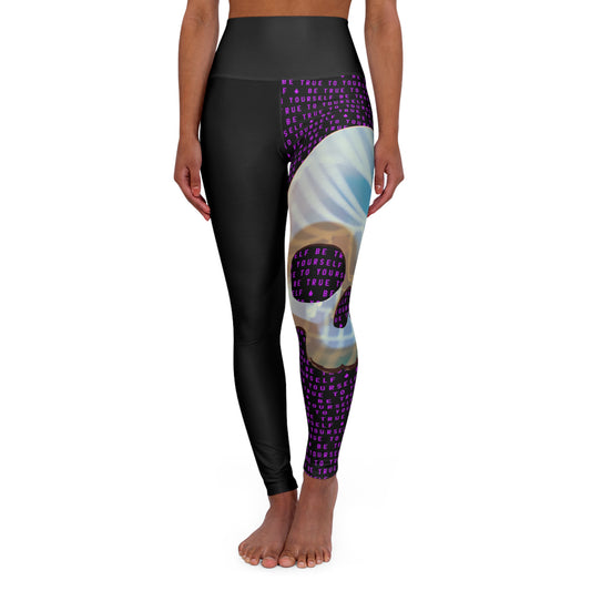BE TRUE TO YOURSELF SKULL PURPLE High Waisted Yoga Leggings (AOP)