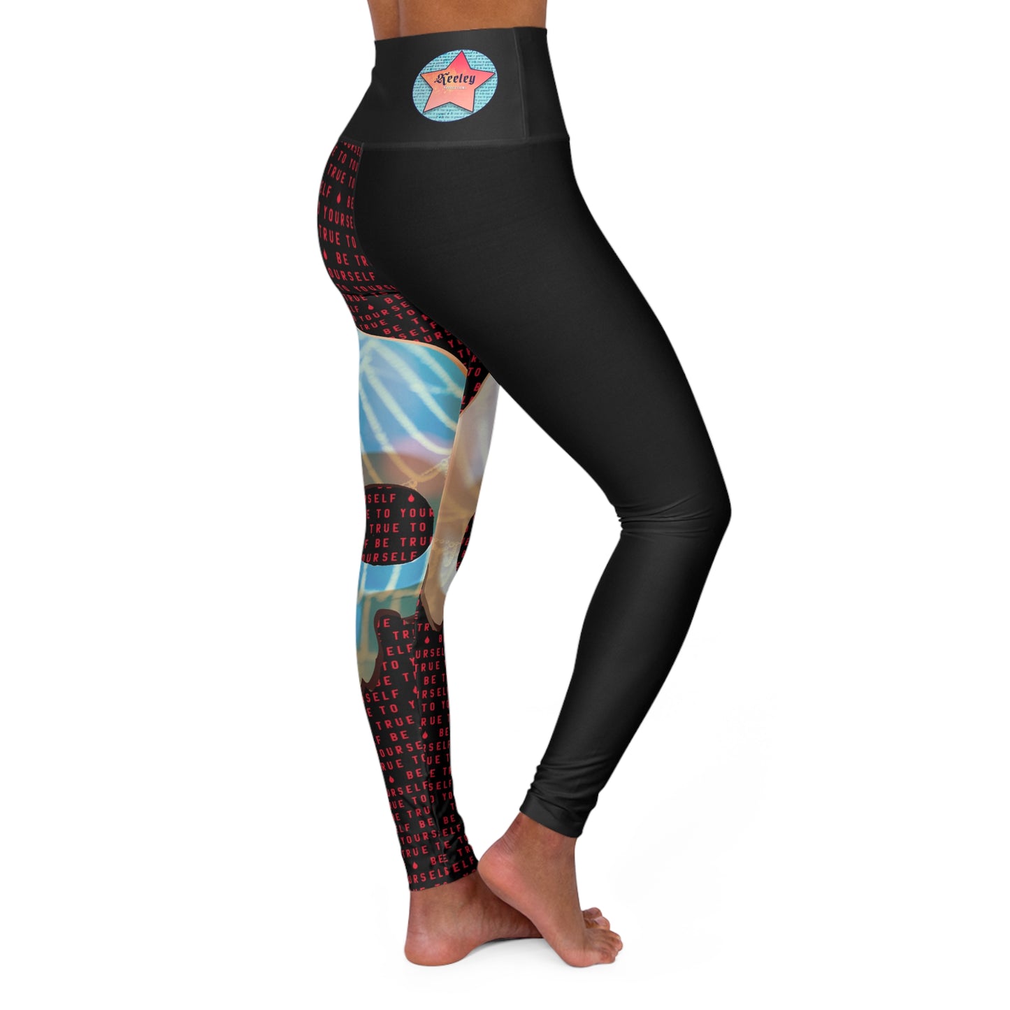BE TRUE TO YOURSELF SKULL RED High Waisted Yoga Leggings (AOP)