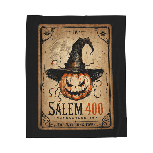 PUNKIN TAROT Velveteen Plush Blanket – back view | SalemFootsteps