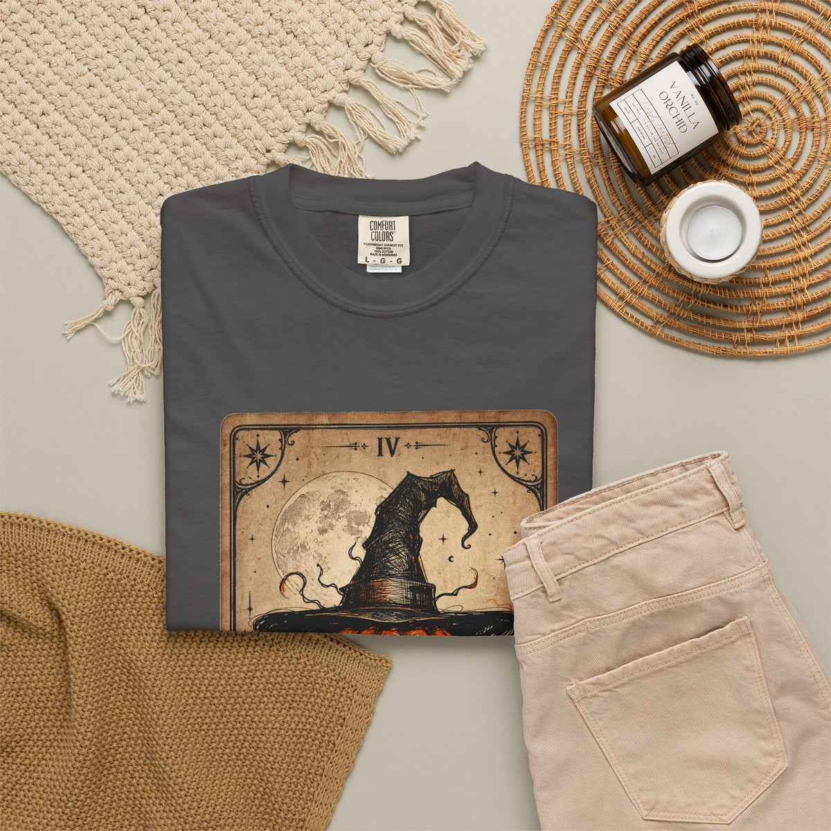 PUNKIN TAROT Unisex Garment-Dyed T-shirt – alternate view | SalemFootsteps