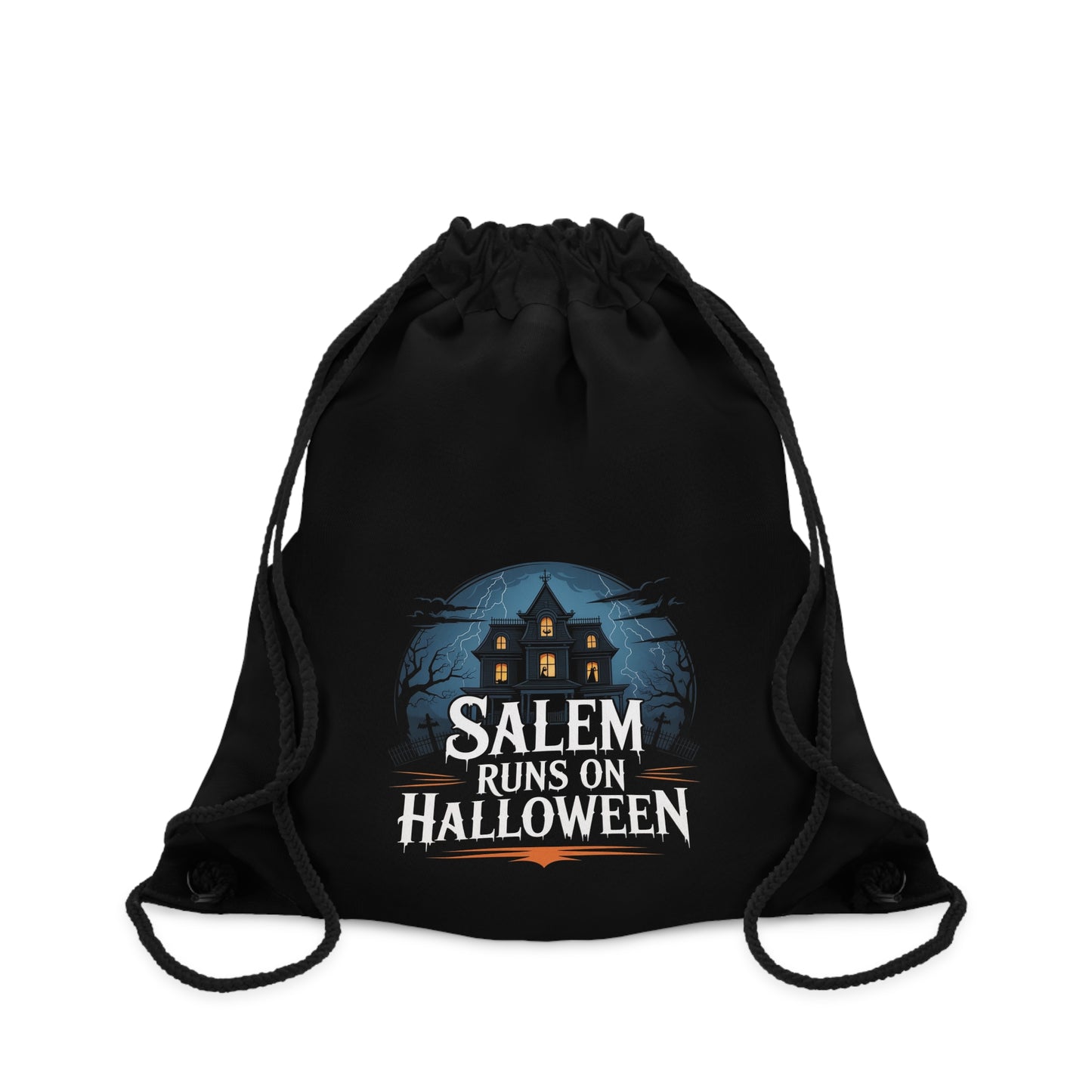 Salem Runs on Halloween Black Drawstring Bag
