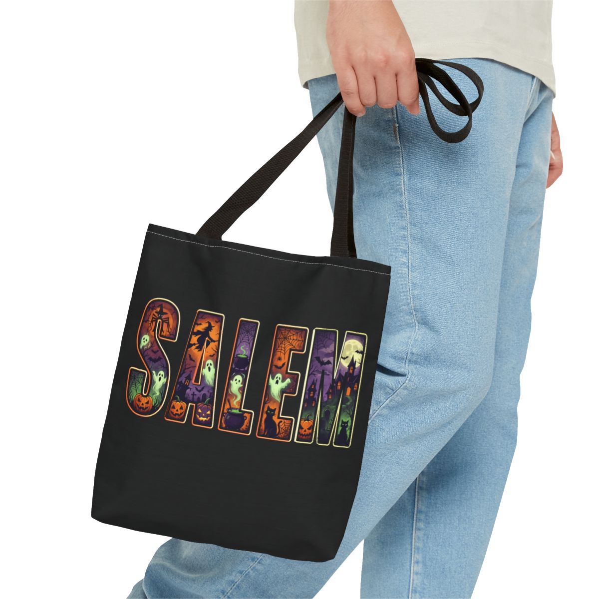 BLACK SALEM SPOOKY Tote Bag (Color option is for handles only)