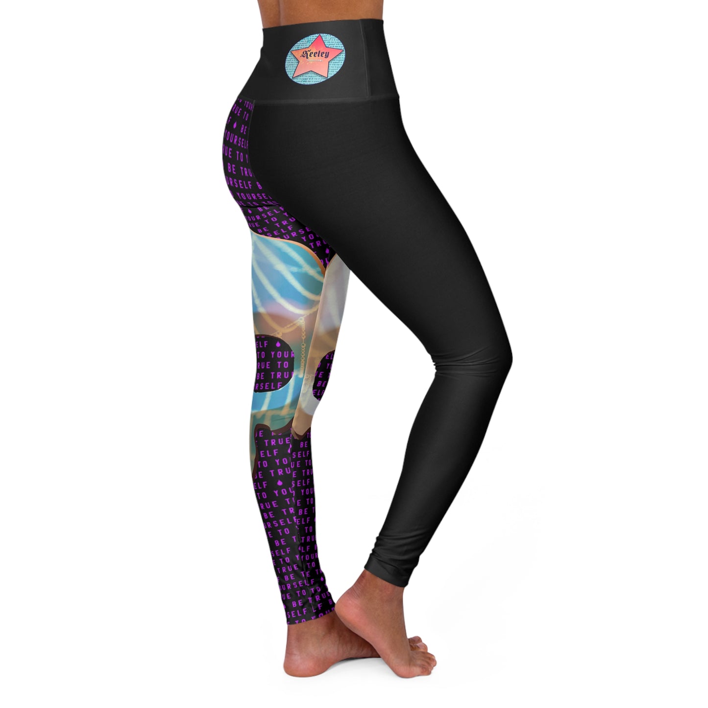 BE TRUE TO YOURSELF SKULL PURPLE High Waisted Yoga Leggings (AOP)