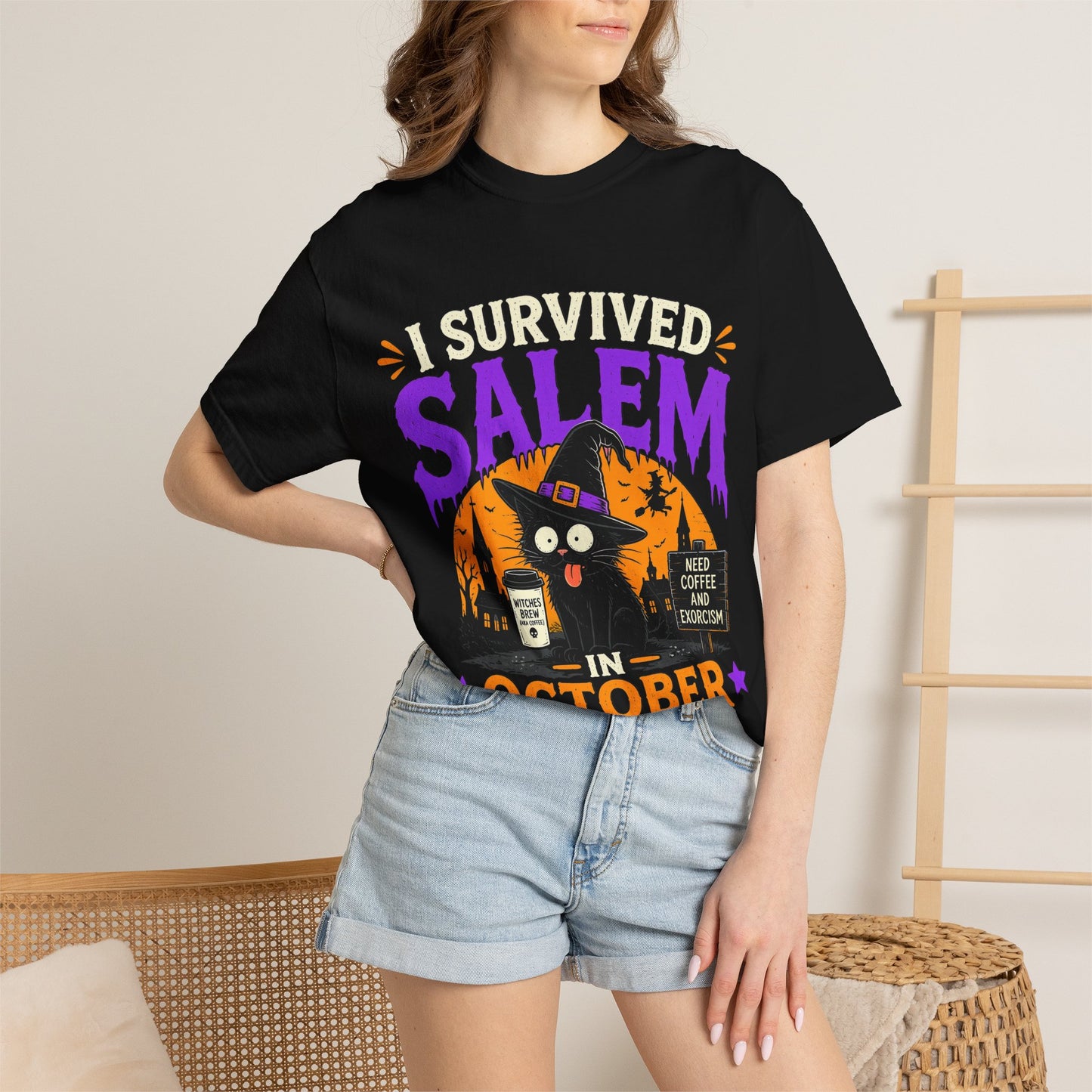 Survived Salem Cat - Unisex Garment-Dyed T-shirt