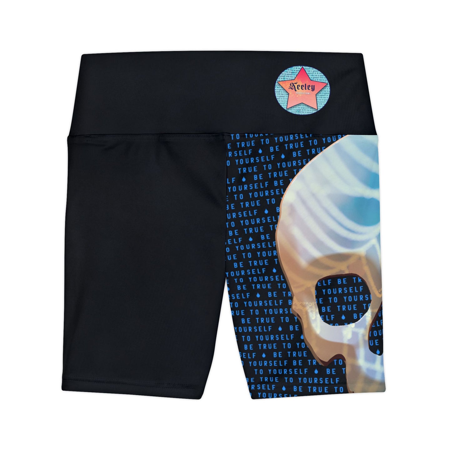 BE TRUE TO YOURSELF SKULL BLUE Women's Workout Shorts (AOP)