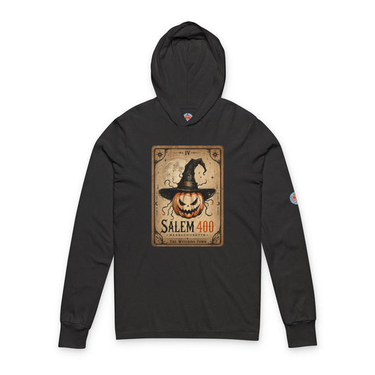 PUNKIN TAROT Unisex Hooded Long Sleeve Tee – back view | SalemFootsteps