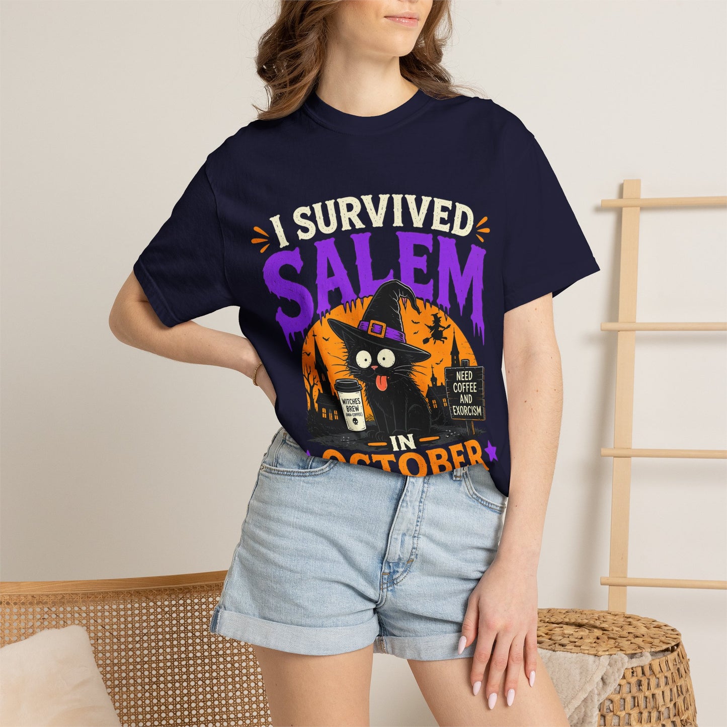 Survived Salem Cat - Unisex Garment-Dyed T-shirt