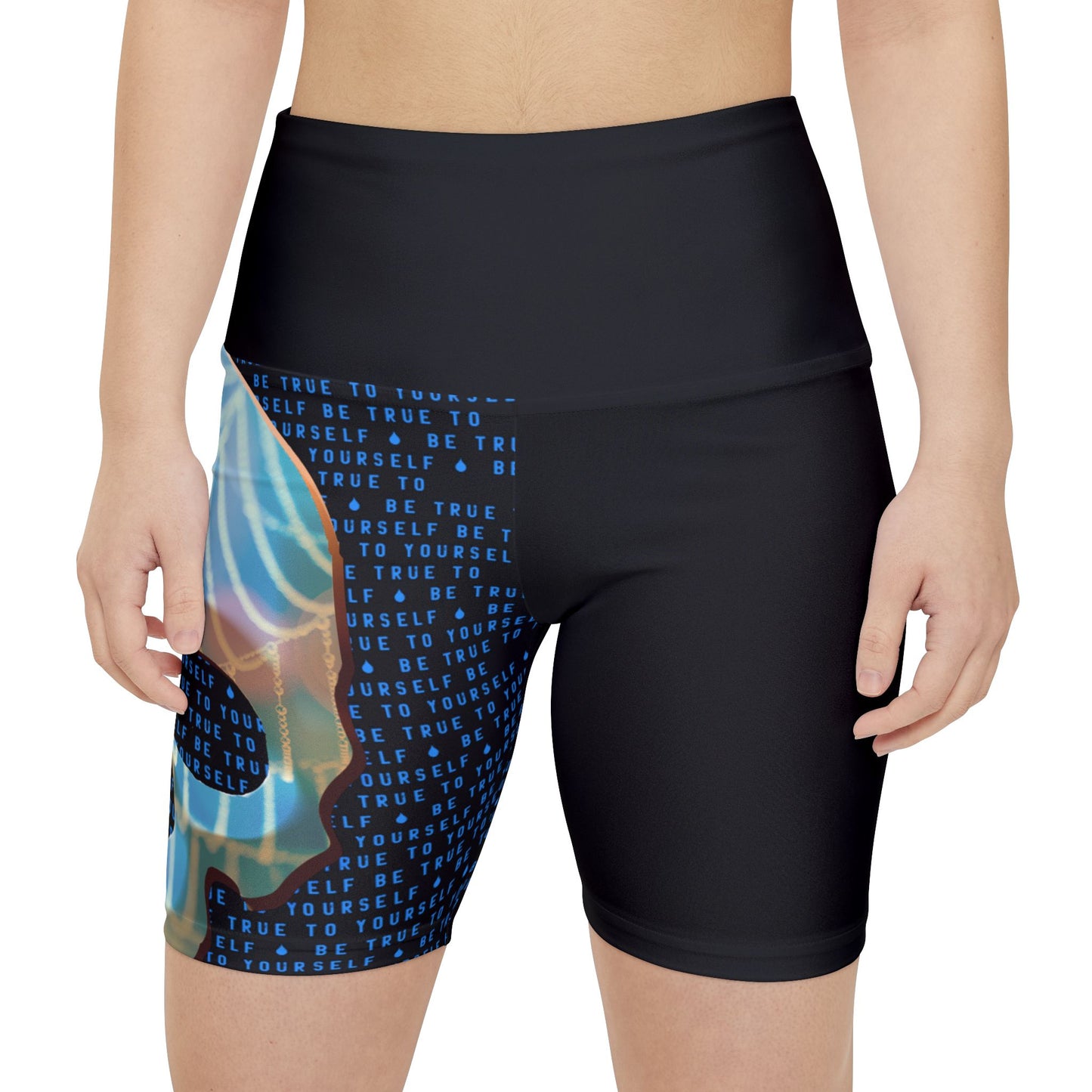 BE TRUE TO YOURSELF SKULL BLUE Women's Workout Shorts (AOP)