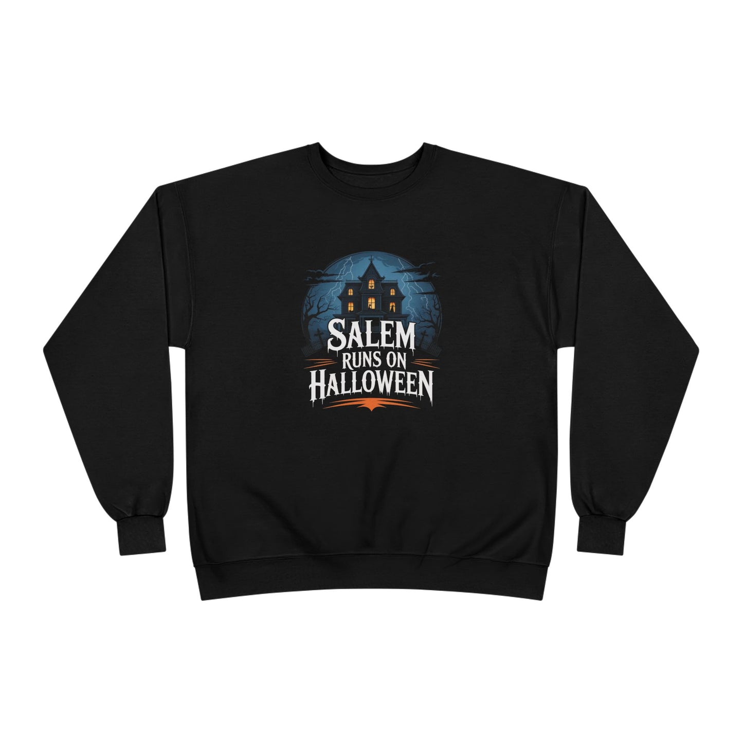 Salem Runs on Halloween Black Unisex EcoSmart® Crewneck Sweatshirt