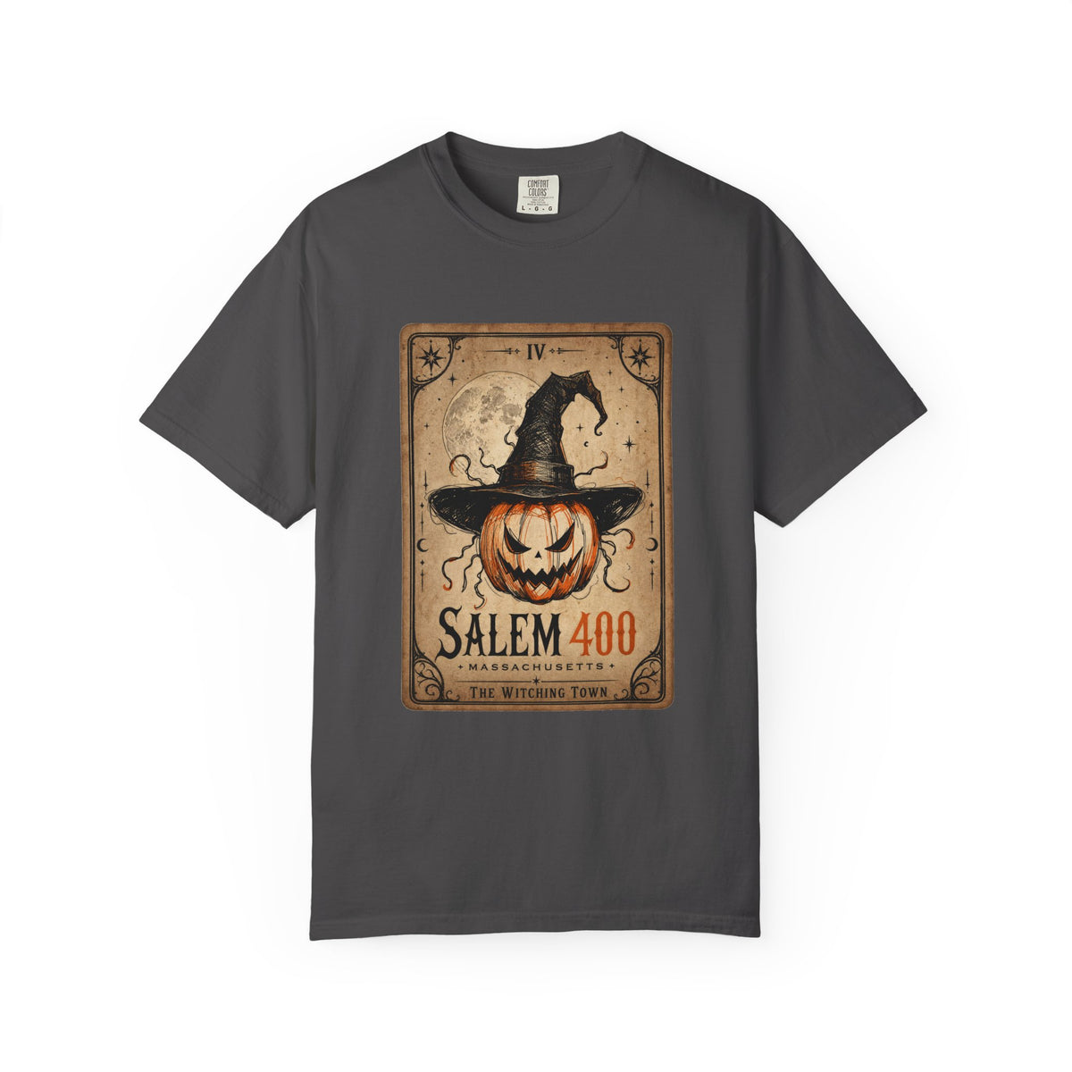 PUNKIN TAROT Unisex Garment-Dyed T-shirt – detail view | SalemFootsteps