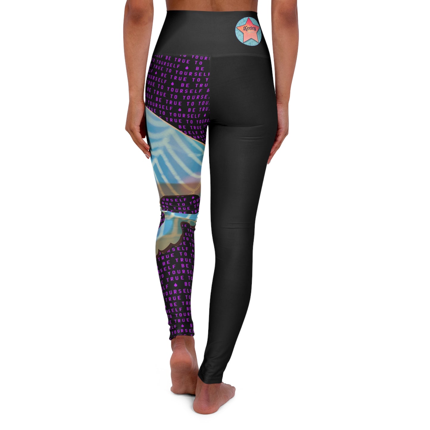 BE TRUE TO YOURSELF SKULL PURPLE High Waisted Yoga Leggings (AOP)