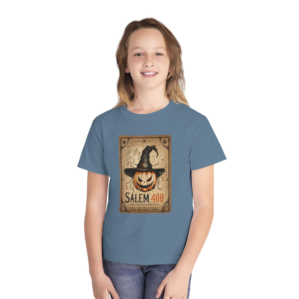 PUNKIN TAROT Youth Midweight Tee – front view | SalemFootsteps