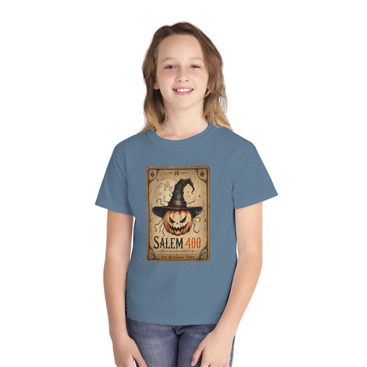 PUNKIN TAROT Youth Midweight Tee – front view | SalemFootsteps