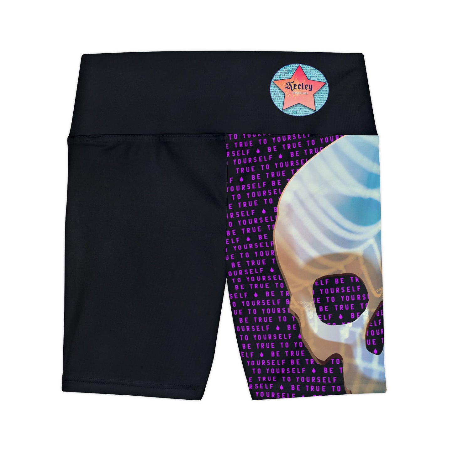 BE TRUE TO YOURSELF SKULL PURPLE Women's Workout Shorts (AOP)