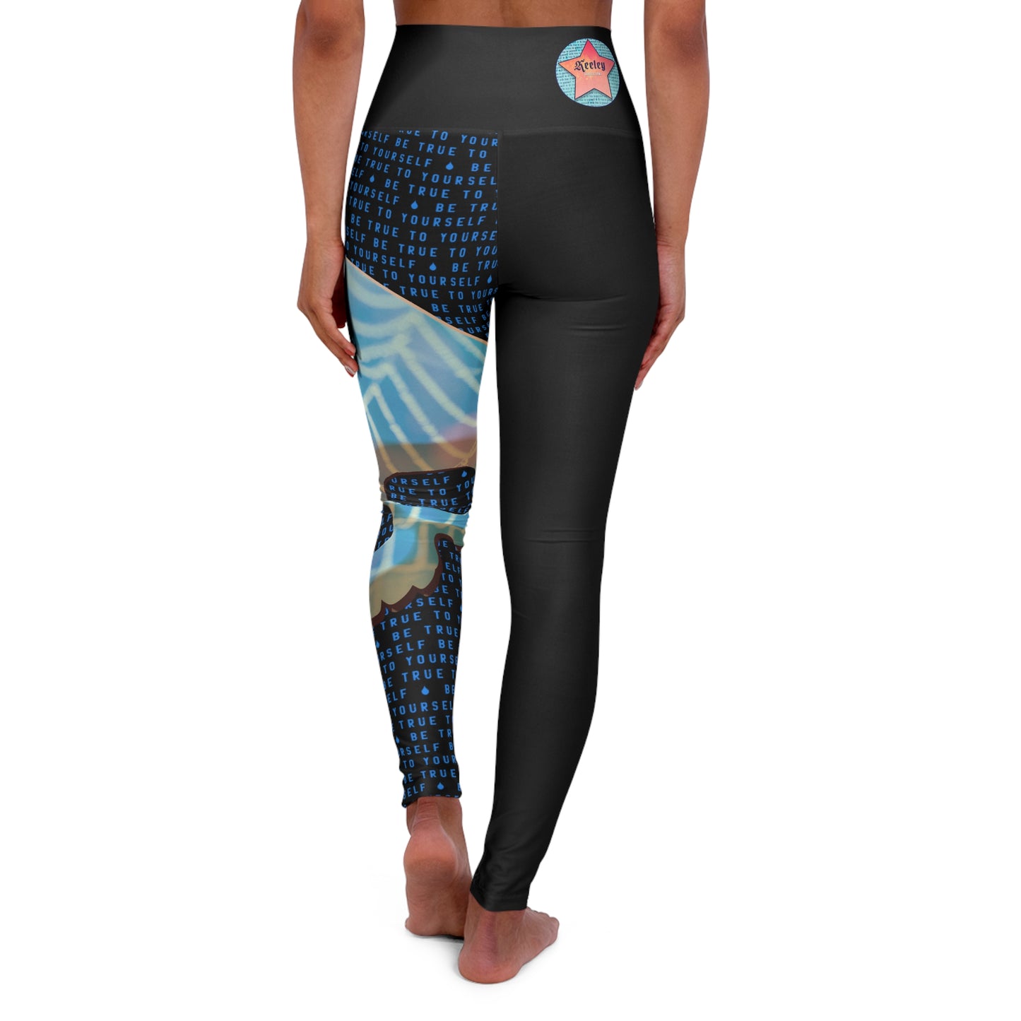 BE TRUE TO YOURSELF SKULL BLUE High Waisted Yoga Leggings (AOP)