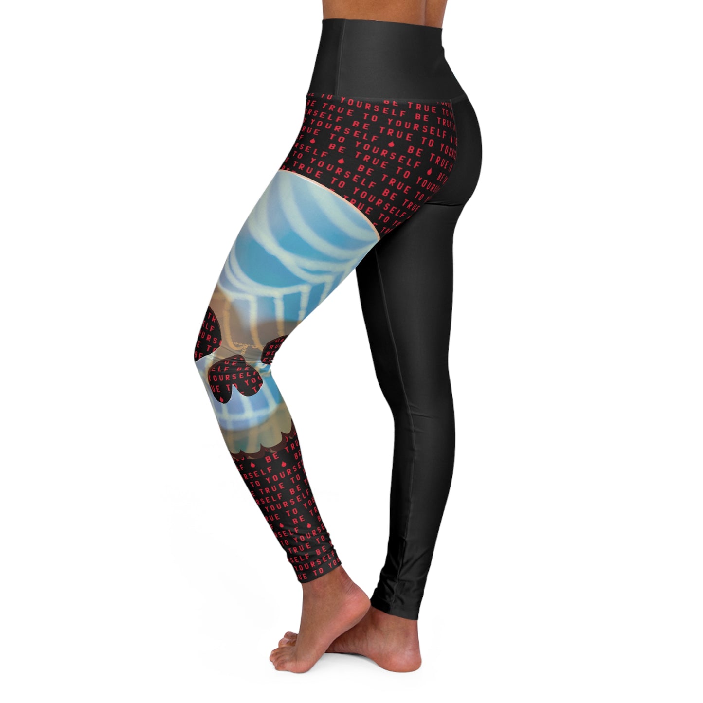 BE TRUE TO YOURSELF SKULL RED High Waisted Yoga Leggings (AOP)