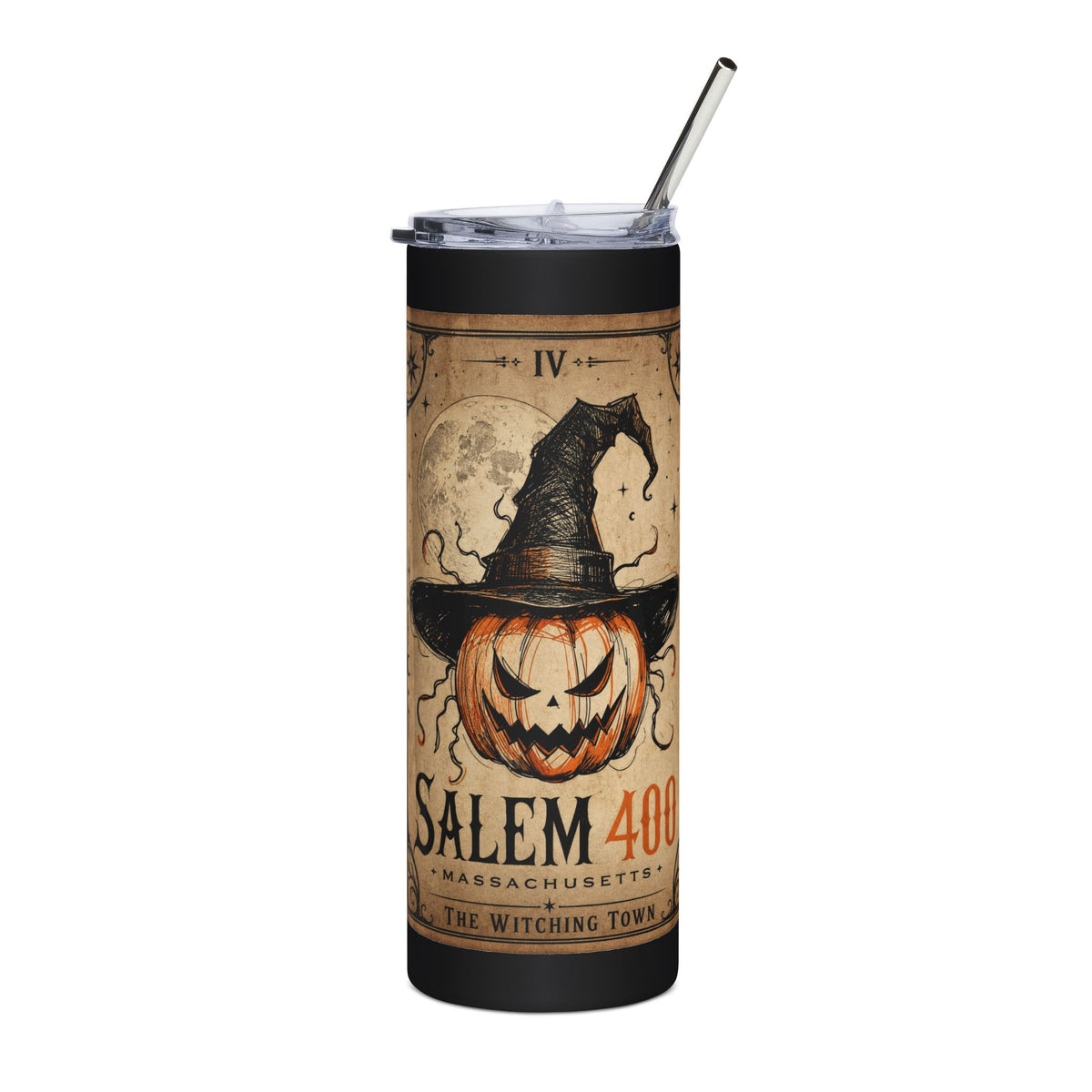 PUNKIN TAROT Stainless Steel Tumbler, 20oz – front view | SalemFootsteps