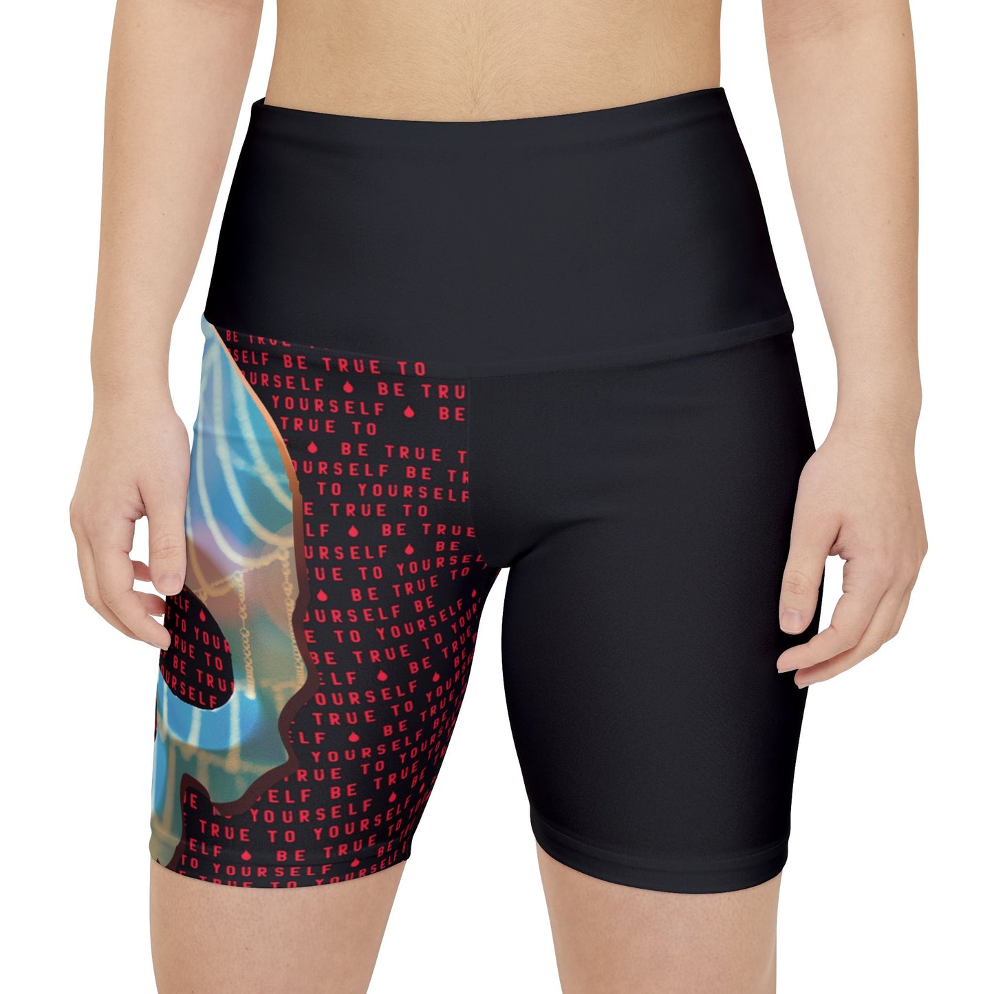 BE TRUE TO YOURSELF SKULL RED Women's Workout Shorts (AOP)